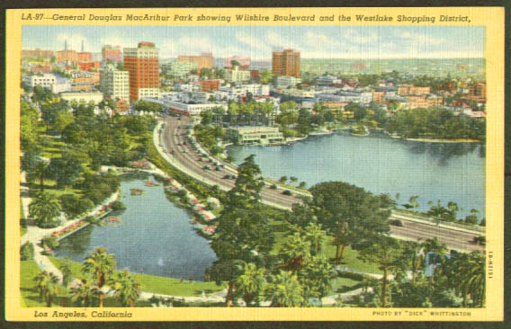 Westlake Wilshire Blvd Los Angeles postcard 1940s