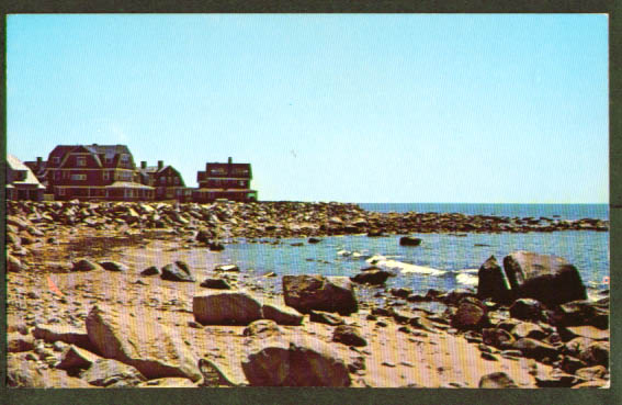 Rocky shoreline Weekapaug RI postcard 1950s