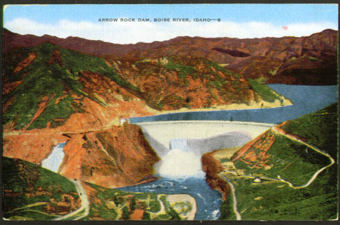 Arrow Rock Dam Boise River ID postcard 1940s