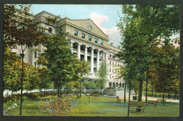 Sanitarium entrance Battle Creek MI postcard 1910