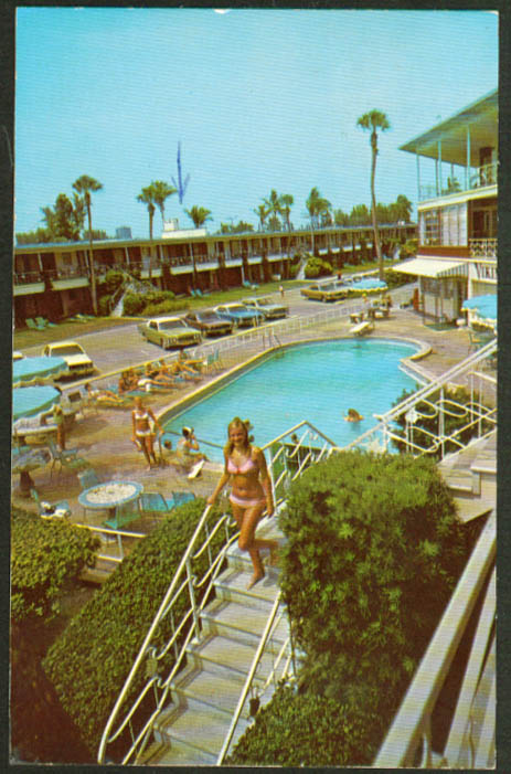 Pool Azure Tides Motel Sarasota FL postcard 1971