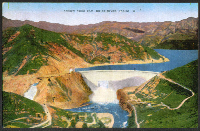 Arrow Rock Dam Boise River ID postcard 1930s