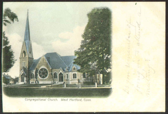 The Congregational Church W Hartford CT undivided back postcard 1900s