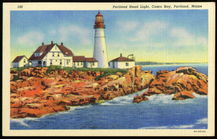 Portland Head Light Casco Bay ME postcard 1930s