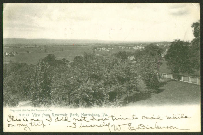 View from Reservoir Park Harrisburg PA undivided back postcard 1905