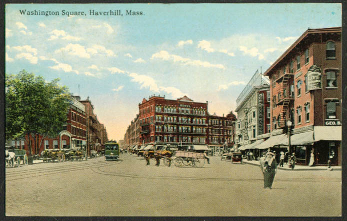 Washington Square view Haverhill MA postcard 1915