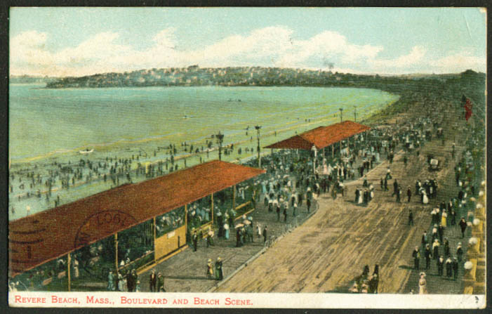 Boulevard & Beach Revere Beach MA postcard 1907