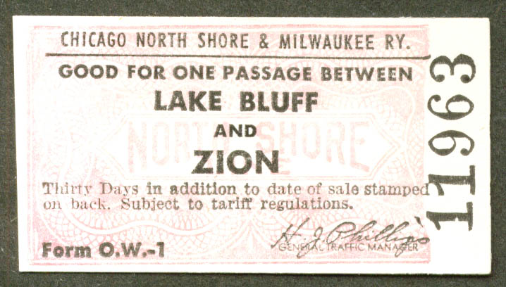 Chicago North Shore & Milwaukee Ry ticket Lake Bluff  