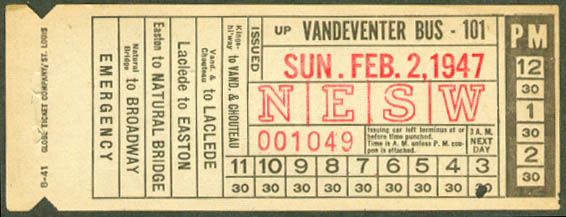 St Louis Public Service Vendeventer Bus transfer 1947  