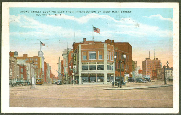 Broad St from W Main Rochester NY postcard 1930