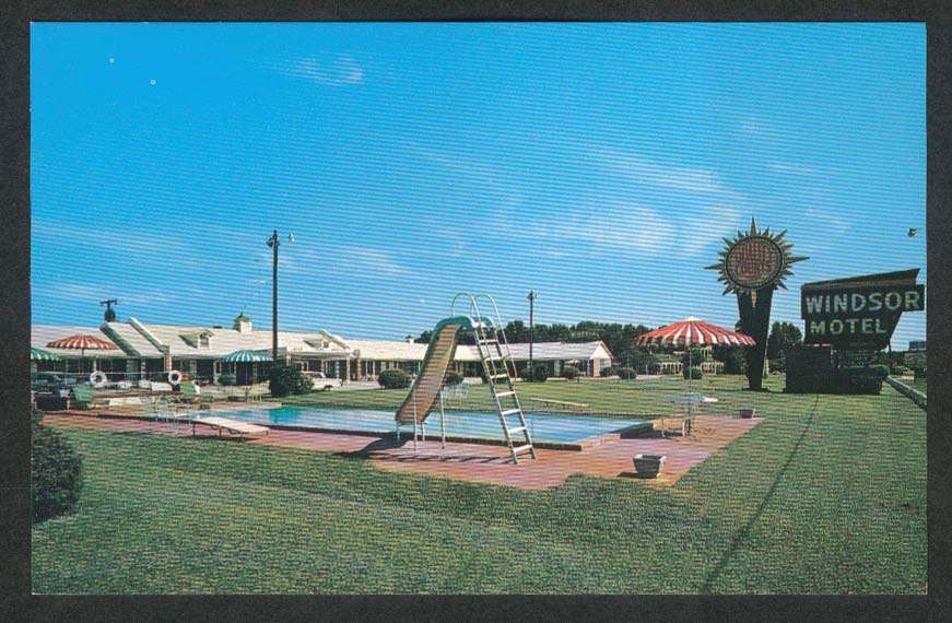 Windsor Motel Swimming Pool & Slide US 301 Summerton SC postcard 1960s