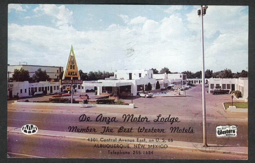 De Anza Motor Lodge 4301 Central Ave East Albuquerque NM postcard 1960s