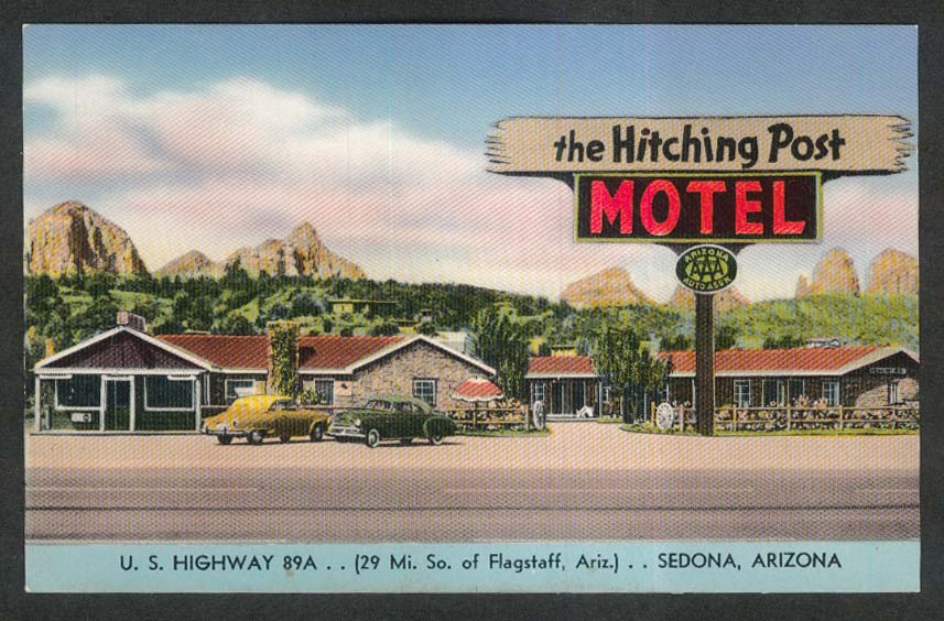 Hitching Post Motel Highway 89A Sedona AZ postcard 1930s