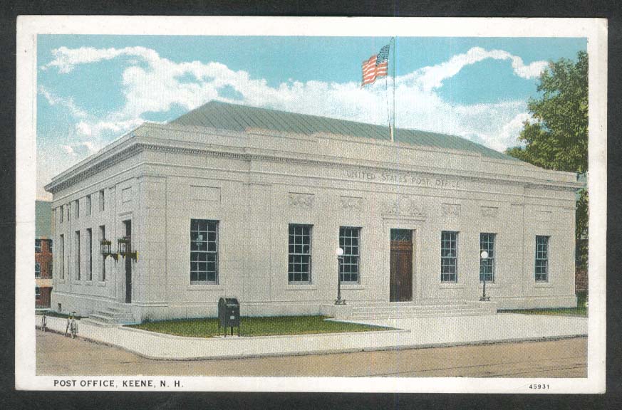 Post Office Keene NH postcard 1910s