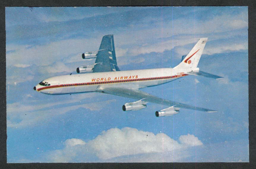 World Airways Boeing intercontinental 707C fan jets postcard