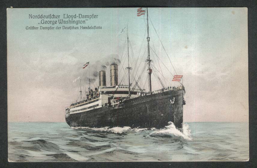 Norddeutscher Lloyd Steamer George Washington at sea postcard 1909