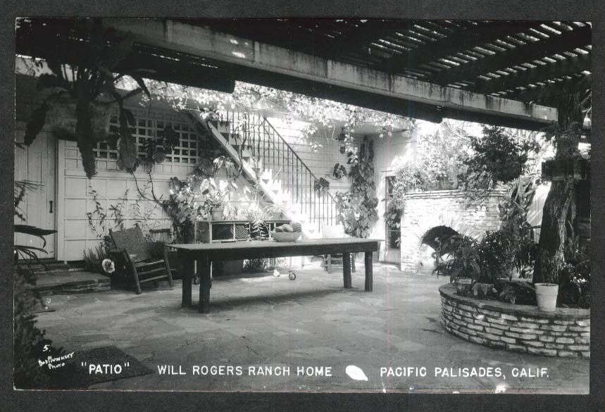 Will Rogers Ranch Home Patio Pacific Palisades CA RPPC postcard 1950s