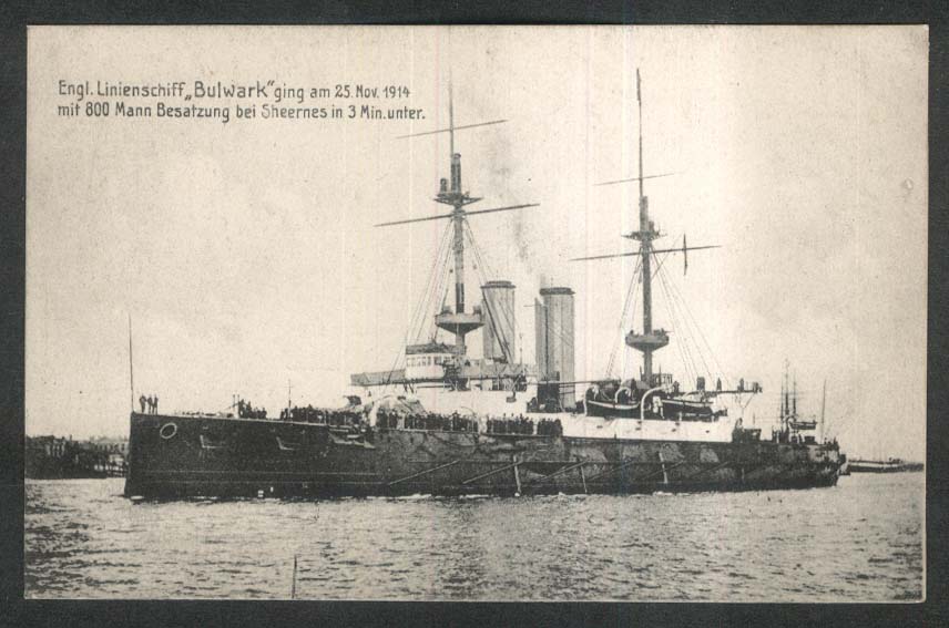 English Battleship Bulwark: German World War I postcard 1910s