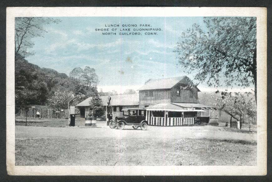 Lunch Quono Park Shore Lake Quonnipaug North Guilford CT postcard 1910s