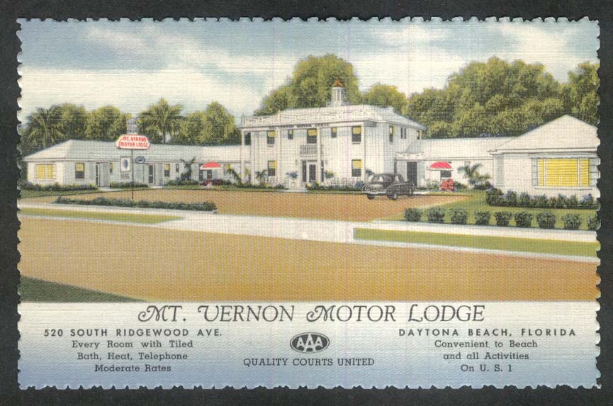 Mt Vernon Motor Lodge 520 S Ridgewood Ave Daytona Beach FL postcard 1940s