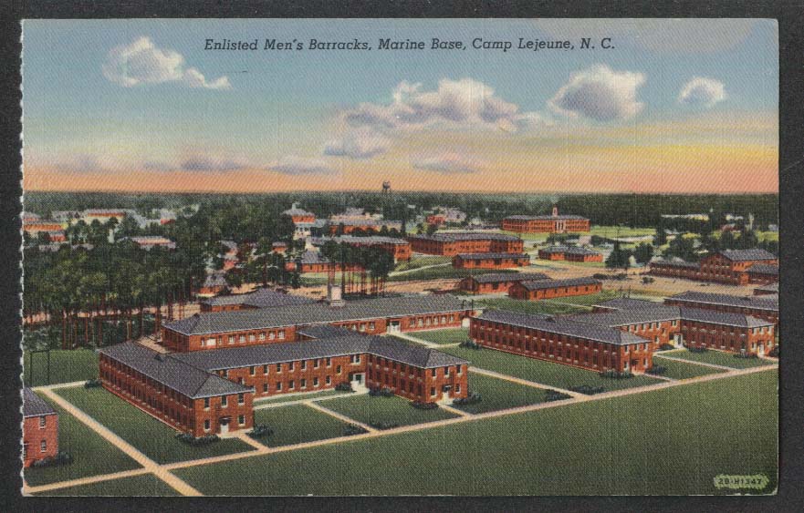 Enlisted Men's Barracks Marine Base Camp Lejeune NC postcard 1940s