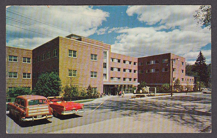 1957 Ford at Mary Hitchcock Memorial Hospital Hanover NH postcard 1950s