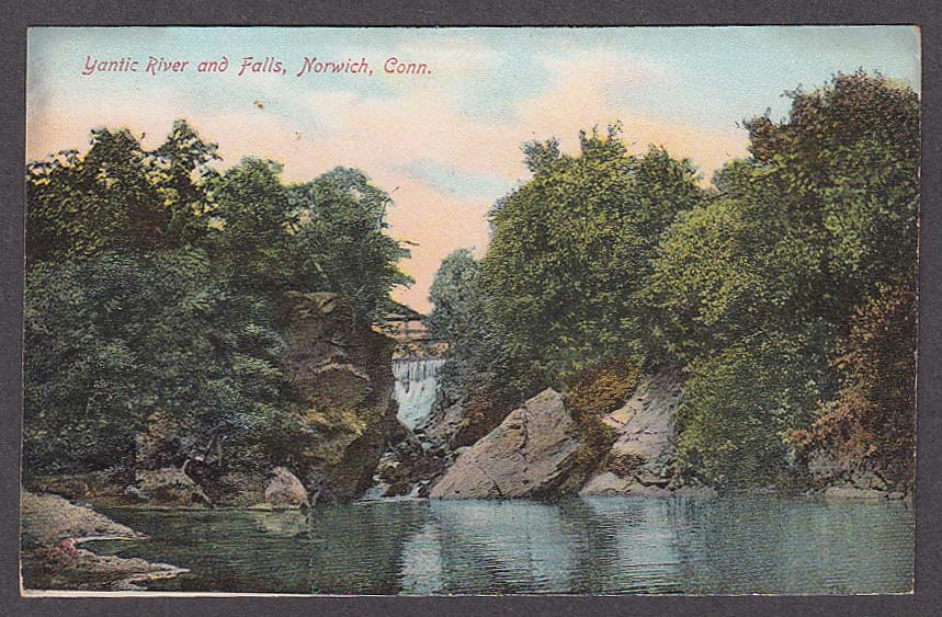 Yantic River & Falls Norwich CT postcard 1910s