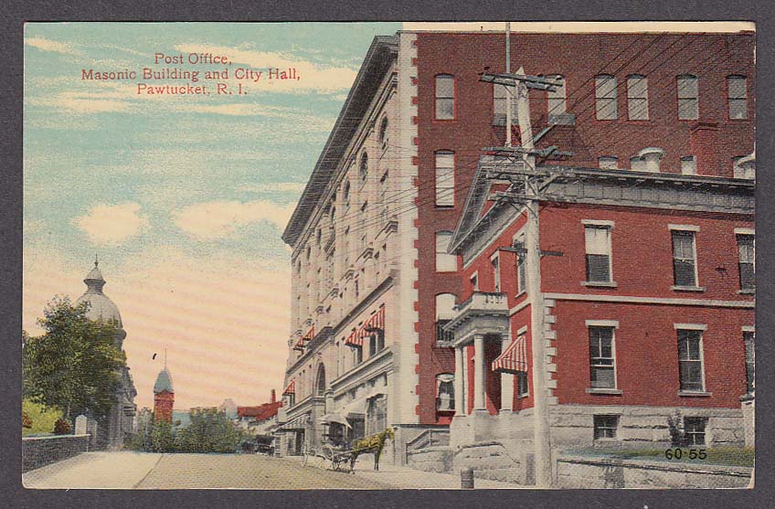 Post Office Masonic Building & City Hall Pawtucket RI postcard 1910s