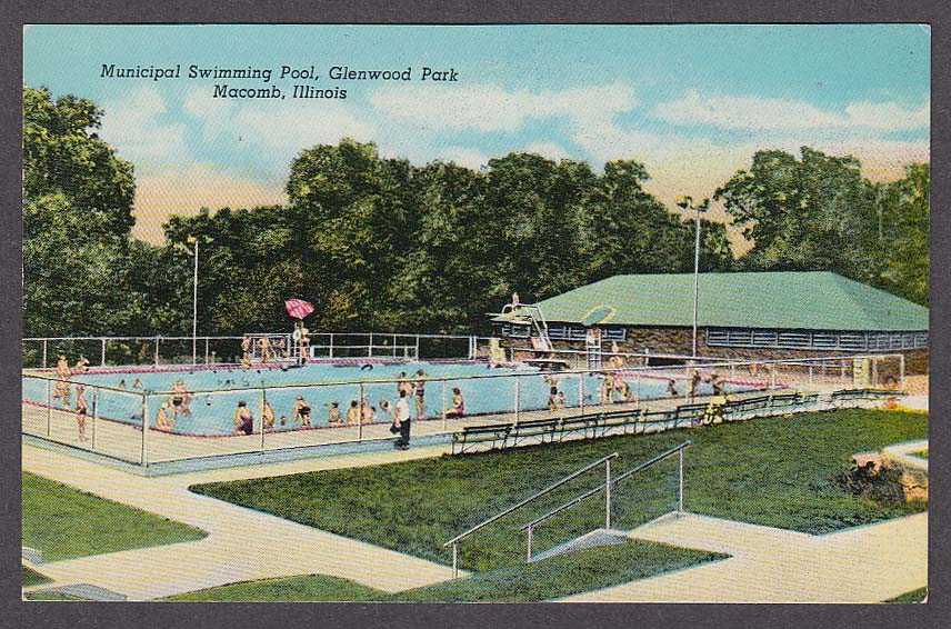 Municipal Swimming Pool Glenwood Park Macomb IL postcard 1950s