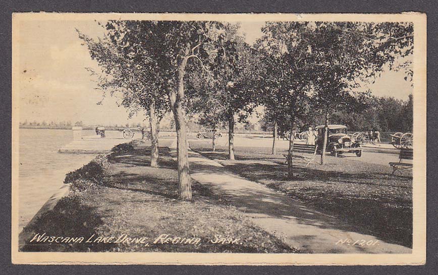 Wascana Lake Drive Regina Saskatchewan Canada postcard 1920s