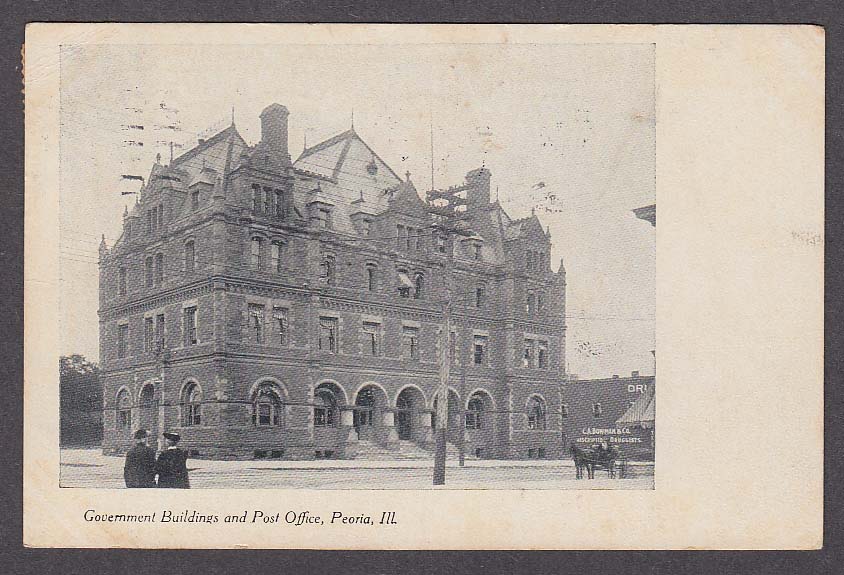 Government Buildings & Post Office Peoria IL postcard 1910