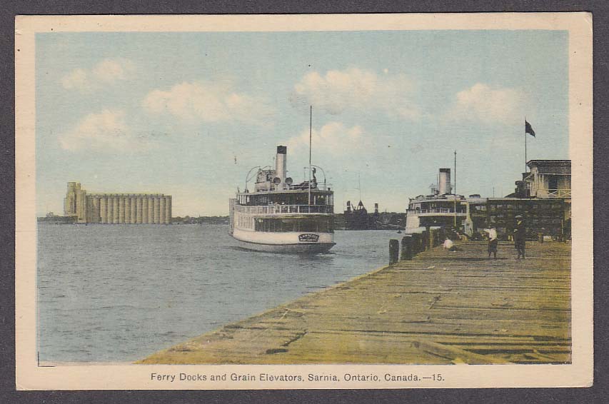 Ferry Docks & Grain Elevators Sarnia Ontario Canada postcard 1939