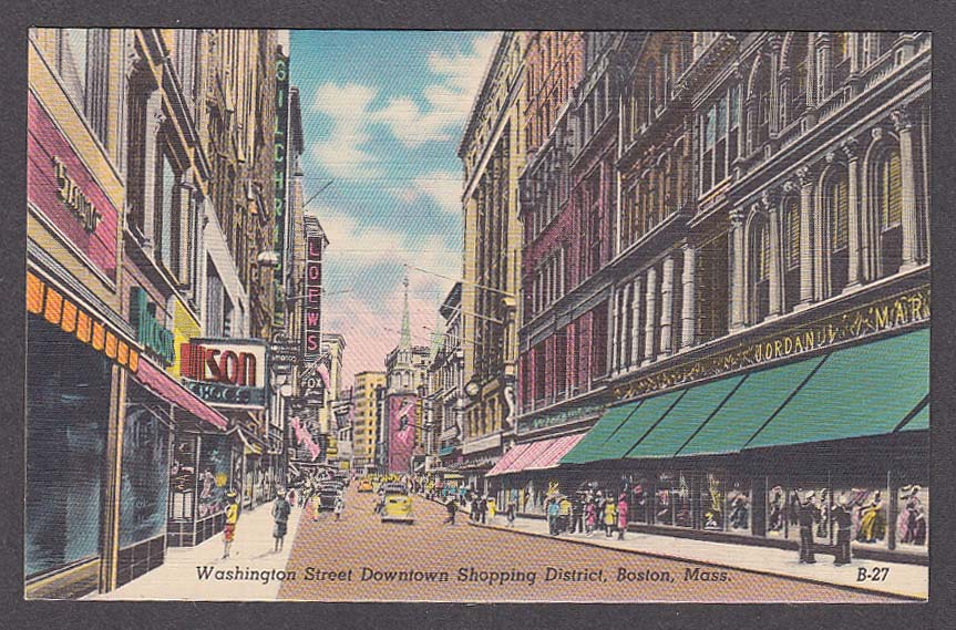 Loews Washington Street Downtown Shopping District Boston MA postcard 1930s