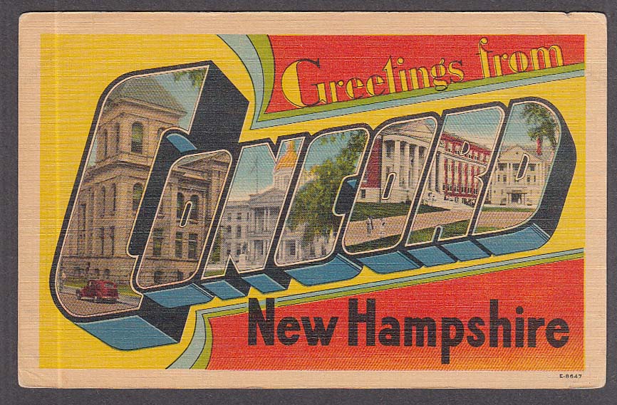 Greetings from CONCORD NH large letter postcard 1940s E-8647