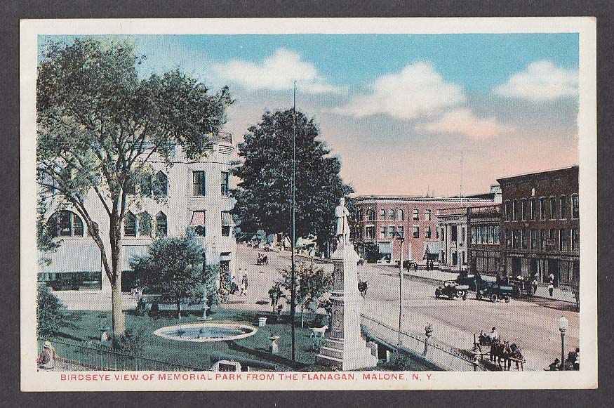 Birdseye View of Memorial Park from the Flanagan Malone NY postcard 1930s