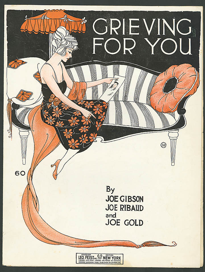 Grieving for You pretty girl sheet music 1920