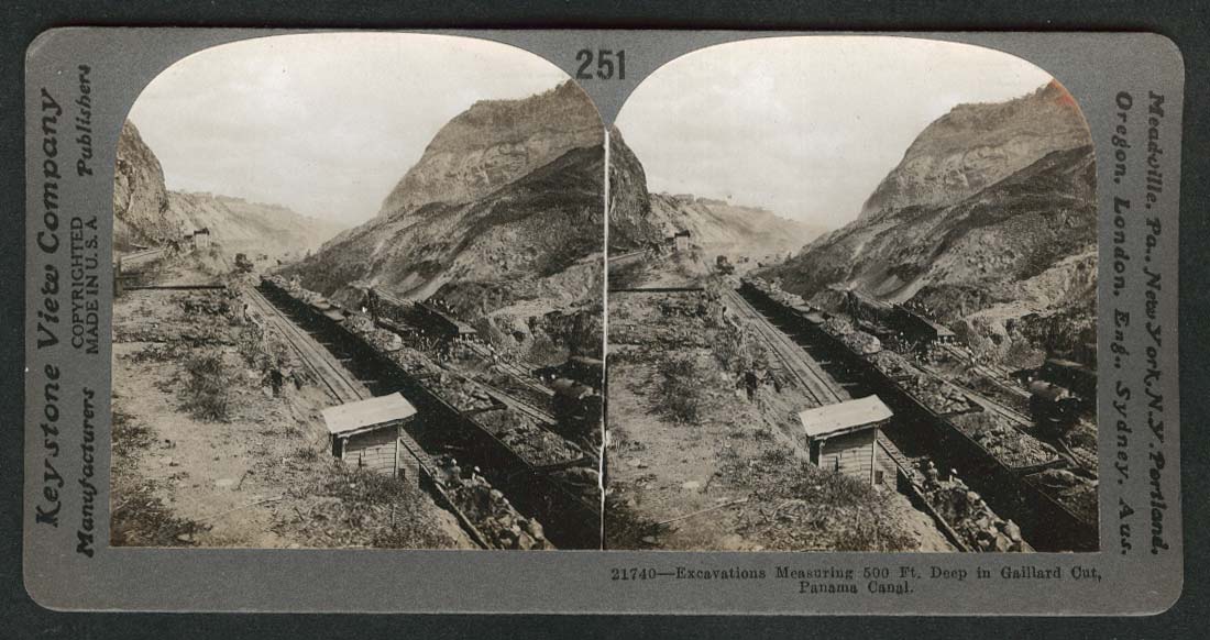 Panama Canal Gailard Cut excavations Culebra stereoview